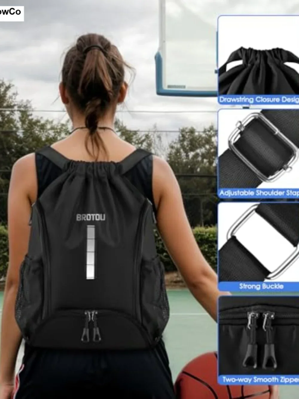 Drawstring Soccer Backpack with Ball & Shoe Compartment 30L Nylon